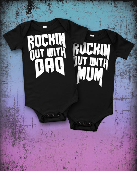 Rocking Out With Dad/Mum/Mom Baby Bodysuit - Blegh Hats